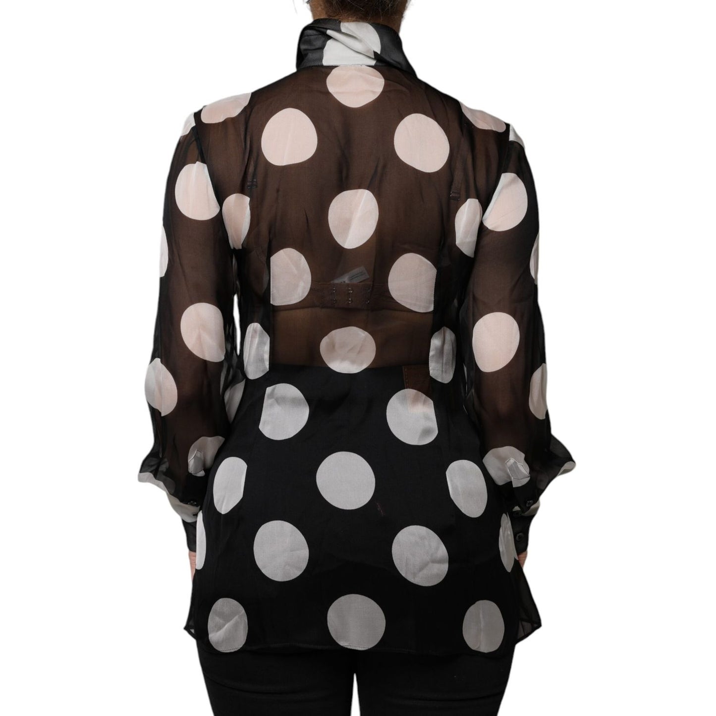 Dolce & Gabbana Black White Polka Dots Silk Long Sleeves Top