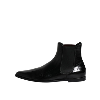 Dolce & Gabbana Black Leather Chelsea Men Ankle Boots Shoes