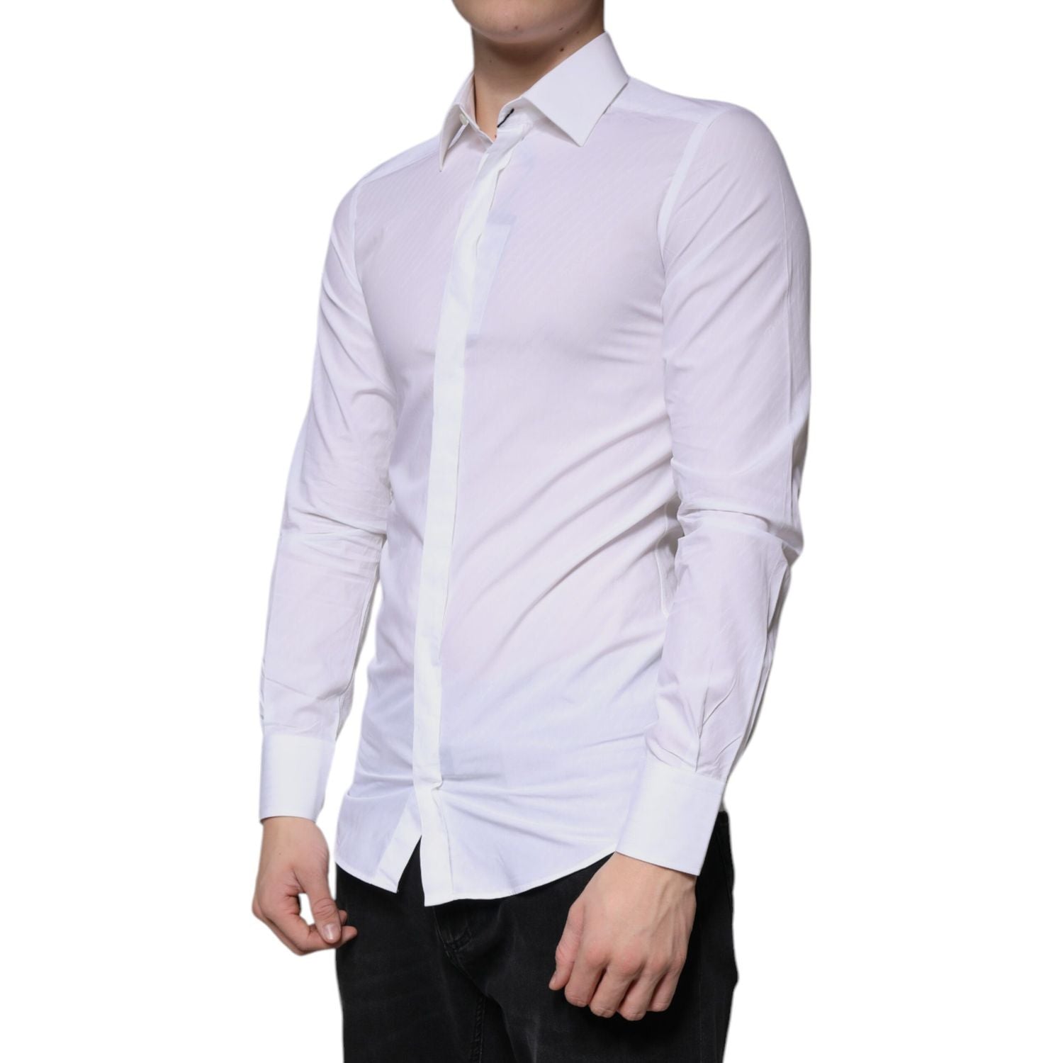 Dolce & Gabbana White Cotton Long Sleeve GOLD Dress Shirt