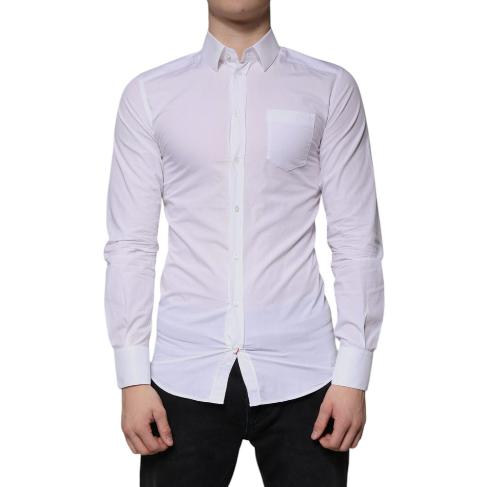 Dolce & Gabbana White Cotton Long Sleeve GOLD Dress Men Shirt