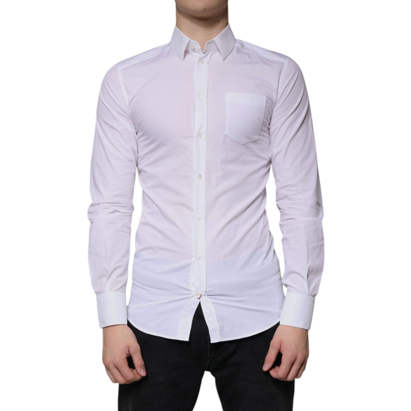 Dolce & Gabbana White Cotton Long Sleeve GOLD Dress Men Shirt