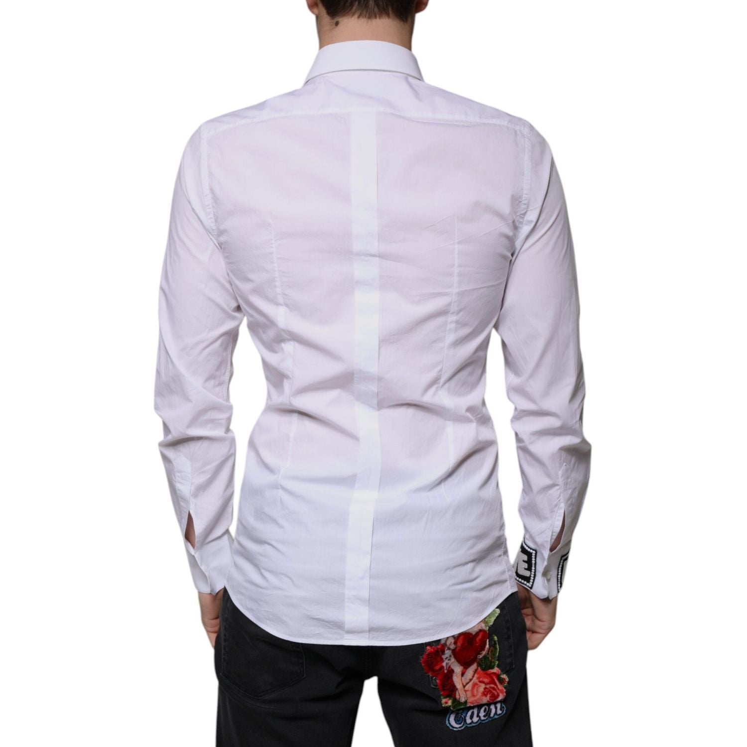 Dolce & Gabbana White Cotton Slim Fit Men GOLD Dress Shirt