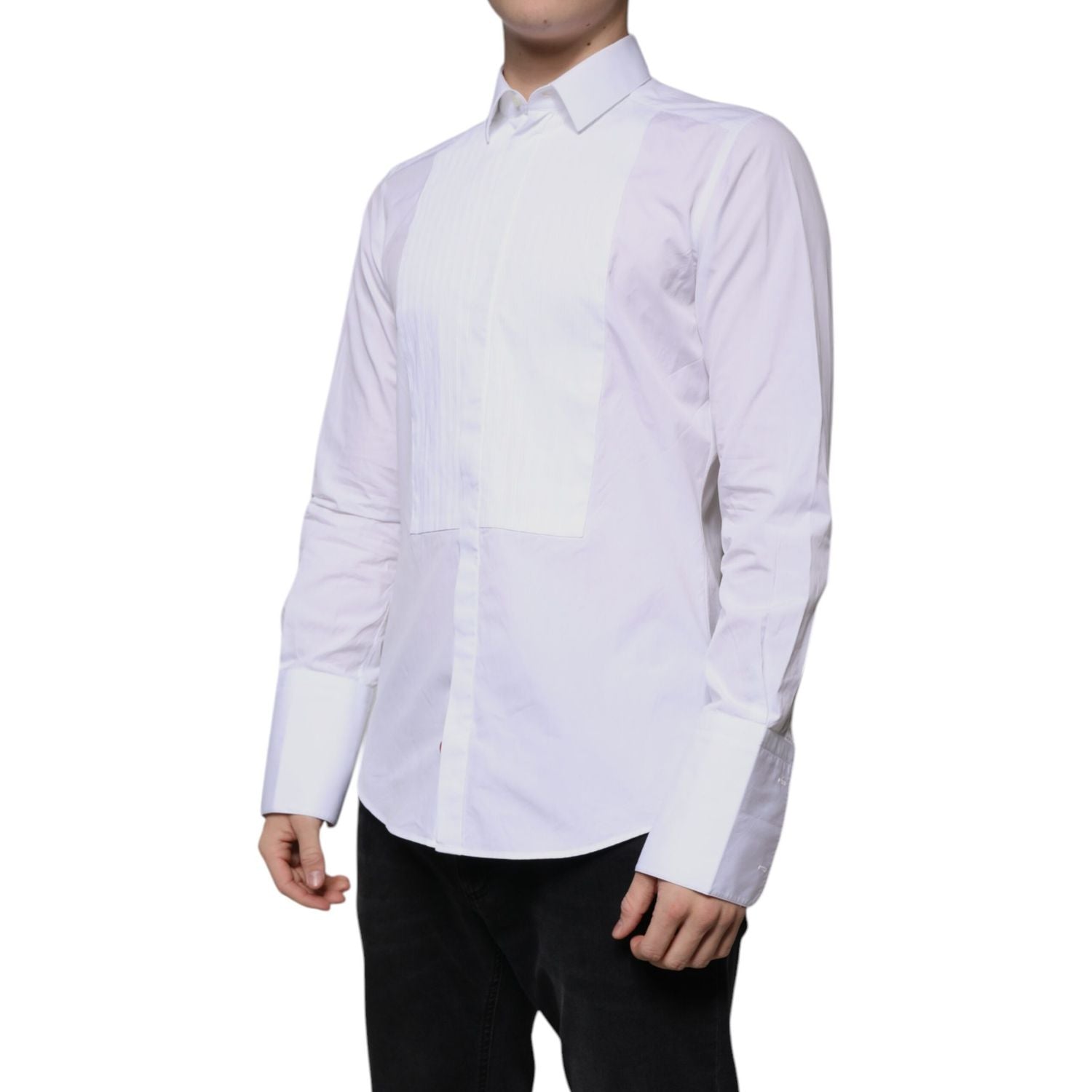 Dolce & Gabbana White Bib Cotton Poplin GOLD Men Formal Shirt