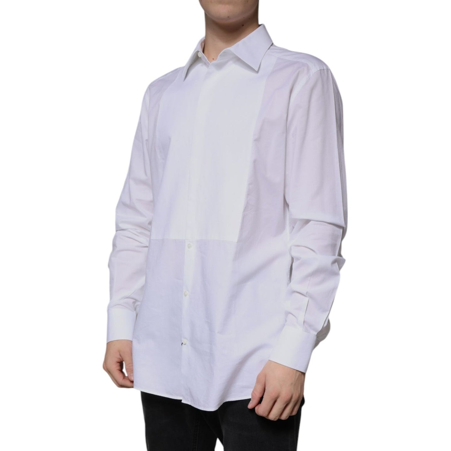 Dolce & Gabbana White Bib Cotton Poplin GOLD Formal Shirt
