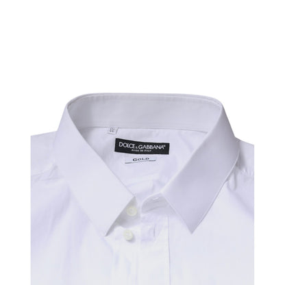 Dolce & Gabbana White Logo Cotton Slim Fit GOLD Dress Shirt
