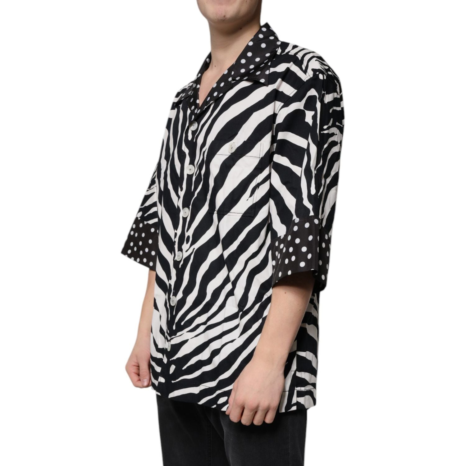 Dolce & Gabbana Black White Zebra Button Down Oversize Shirt