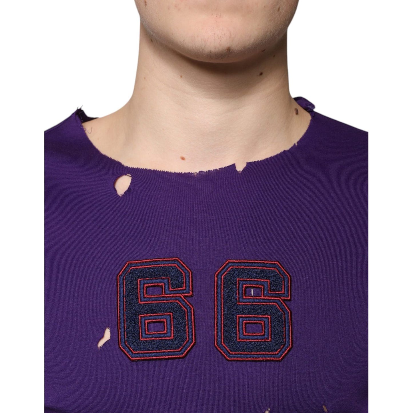 Dolce & Gabbana Purple Cotton Round Neck Pullover Men Sweater