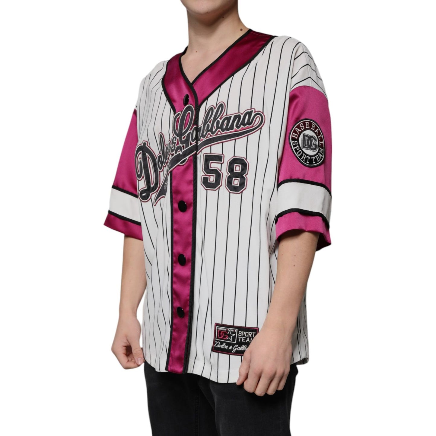 Dolce & Gabbana Multicolor Logo Jersey Button V-neck T-shirt