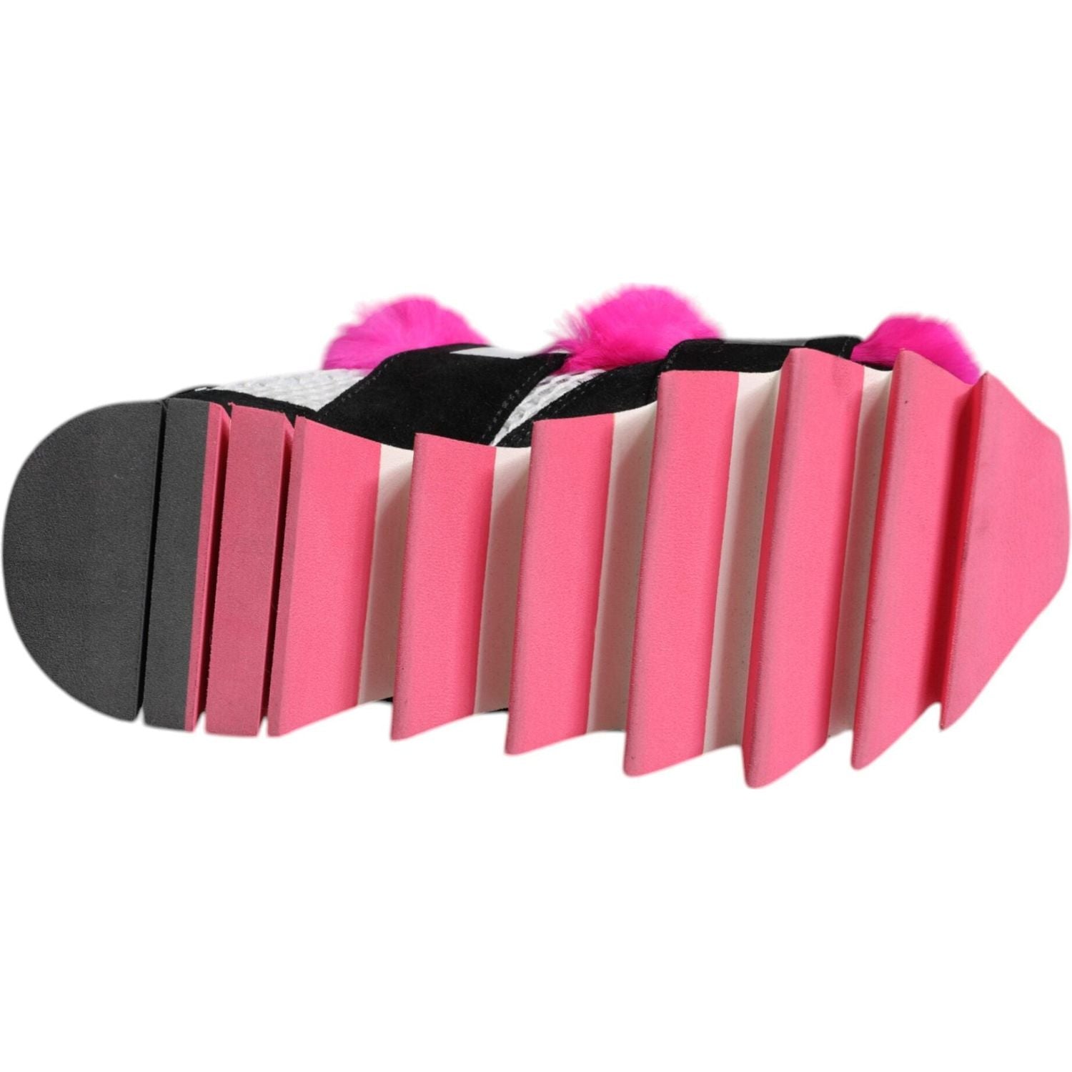 Dolce & Gabbana Black Pink Fur Embellished Sneakers Shoes