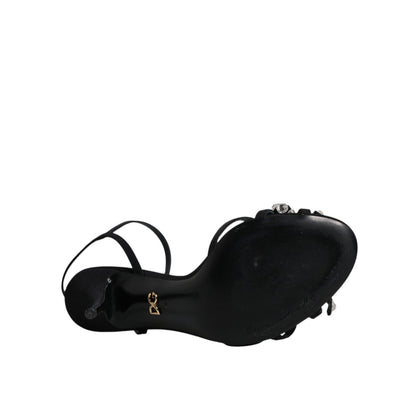 Dolce & Gabbana Black Leather Crystal Bow KEIRA Sandals Shoes
