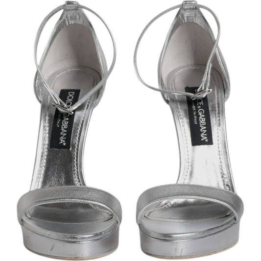 Dolce & Gabbana Silver Leather Platform Keira Sandals Shoes LA12077-40