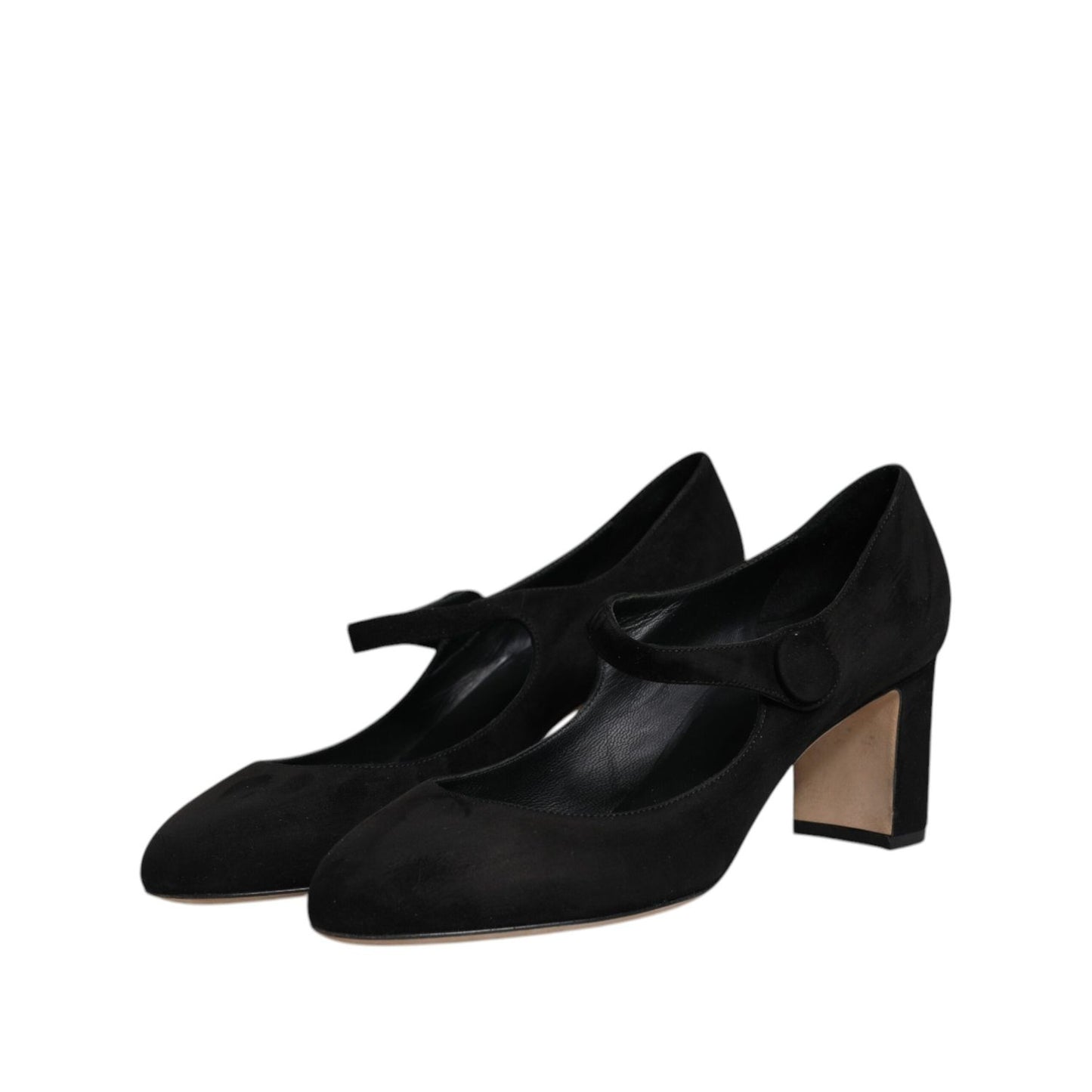 Dolce & Gabbana Black Suede Leather Block Heels Pumps Shoes