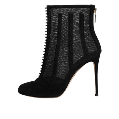 Dolce & Gabbana Black Mesh Stiletto Heels Ankle Boots Shoes