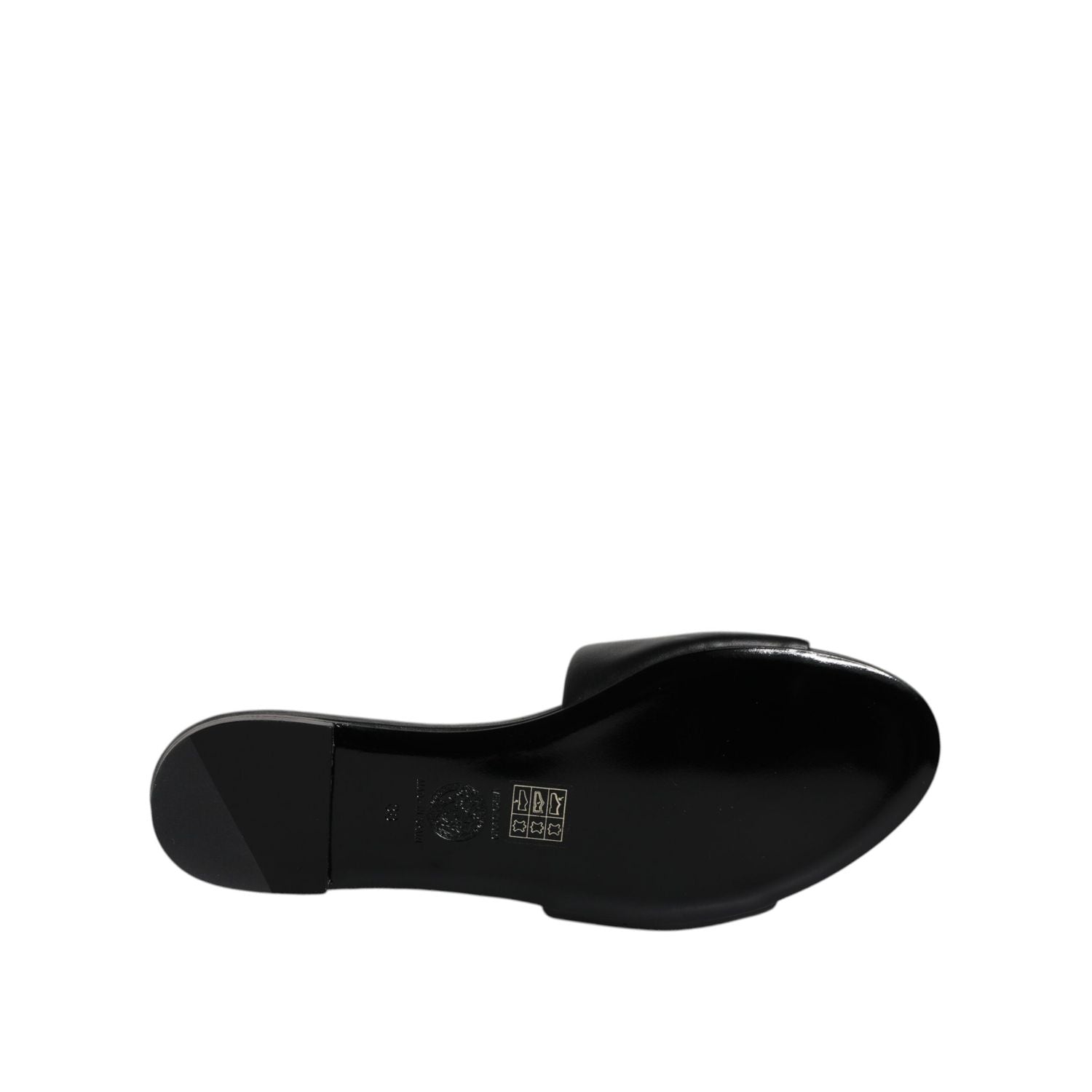 Versace Black Leather Logo Plaque Slip On Slides Flats Shoes