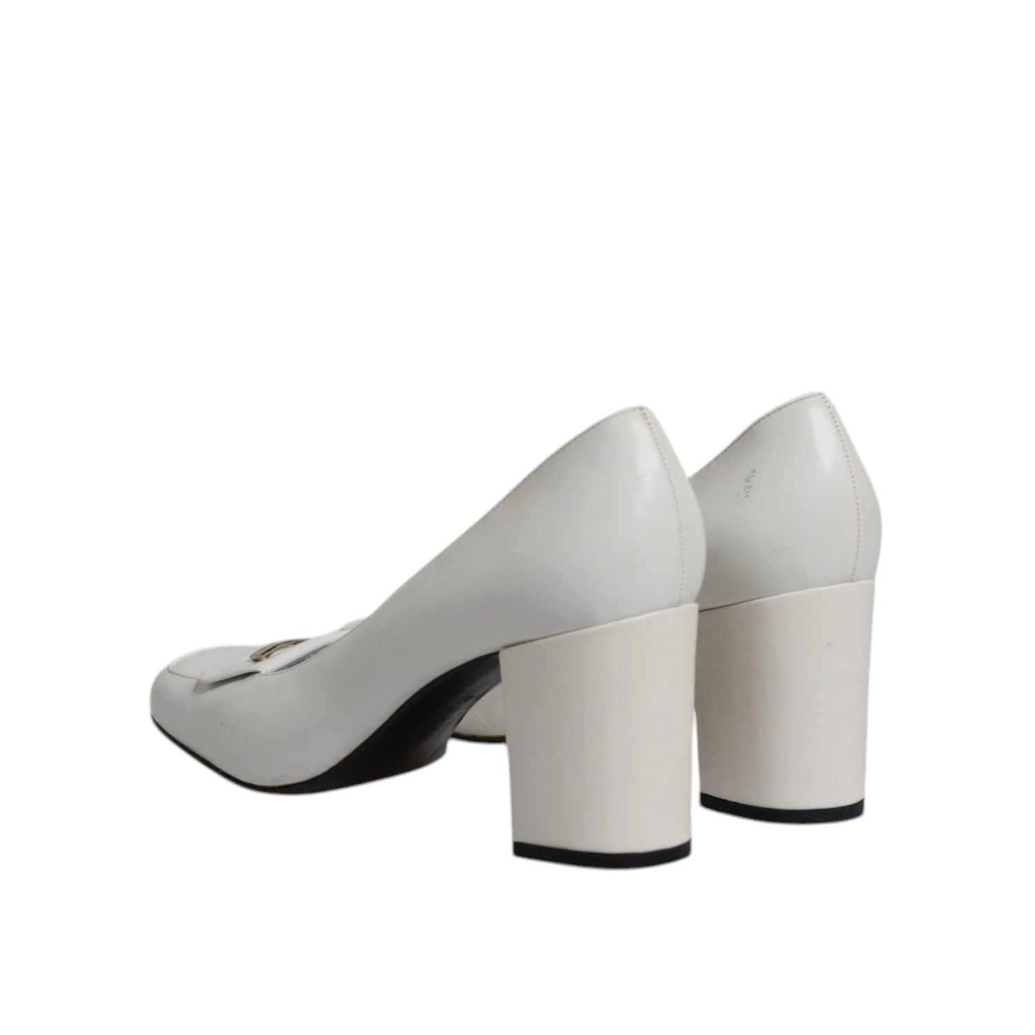 Dolce & Gabbana White Leather Block Heels Pumps Shoes