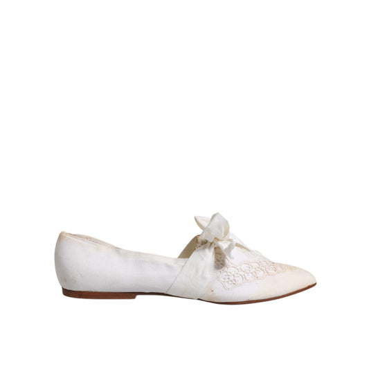 Dolce & Gabbana White Ribbon Fabric Ballerina Flats Shoes