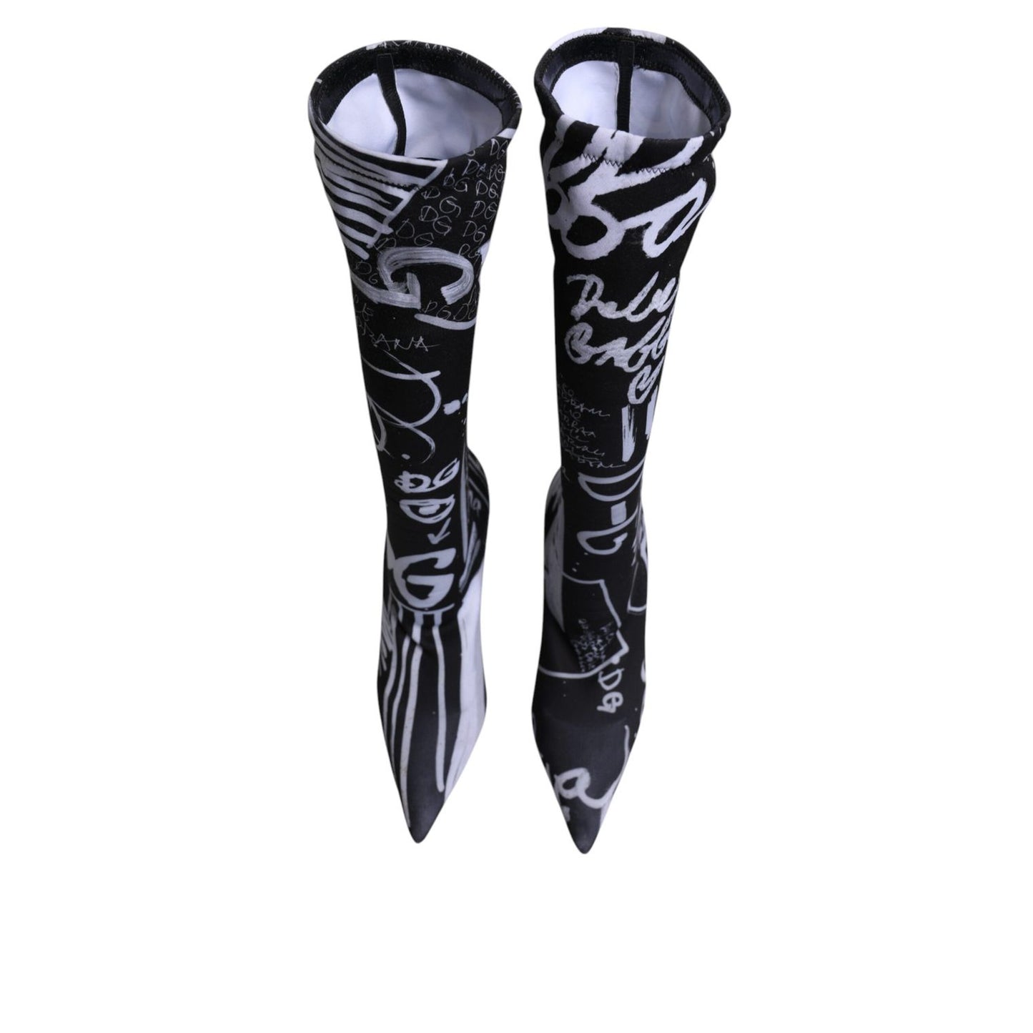 Dolce & Gabbana Black Logo Stretch Heels High Boots Shoes