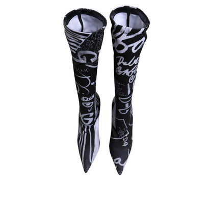Dolce & Gabbana Black Logo Stretch Heels High Boots Shoes