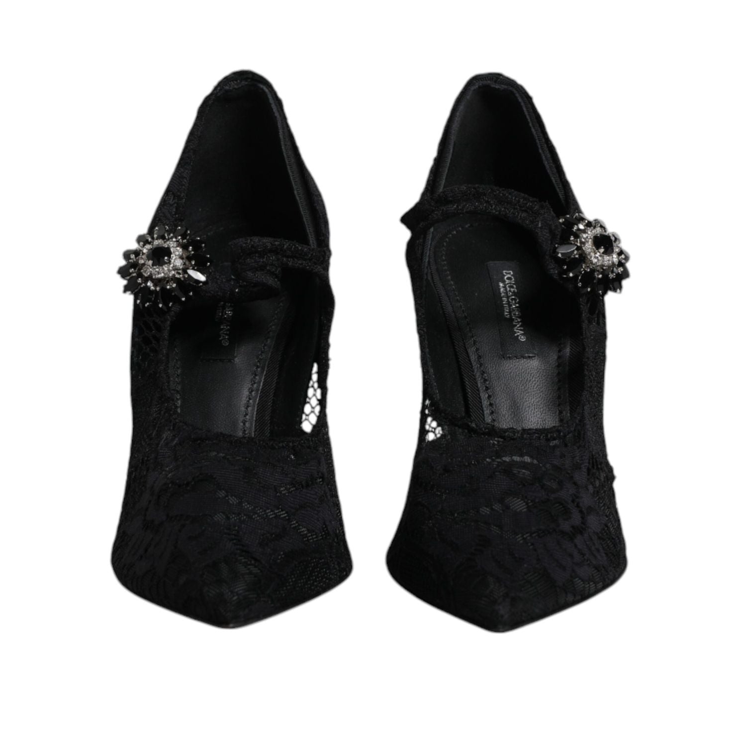Dolce & Gabbana Black Lace Crystals Mary Jane Pumps Shoes