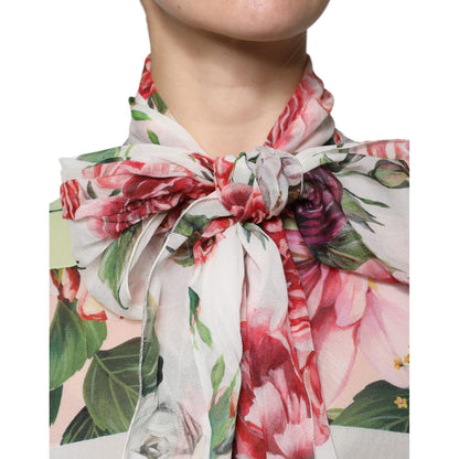 Dolce & Gabbana Multicolor Floral Patchwork Ascot Collar Top