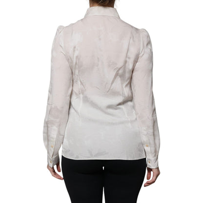 Dolce & Gabbana White Silk Collared Long Sleeves Shirt Top