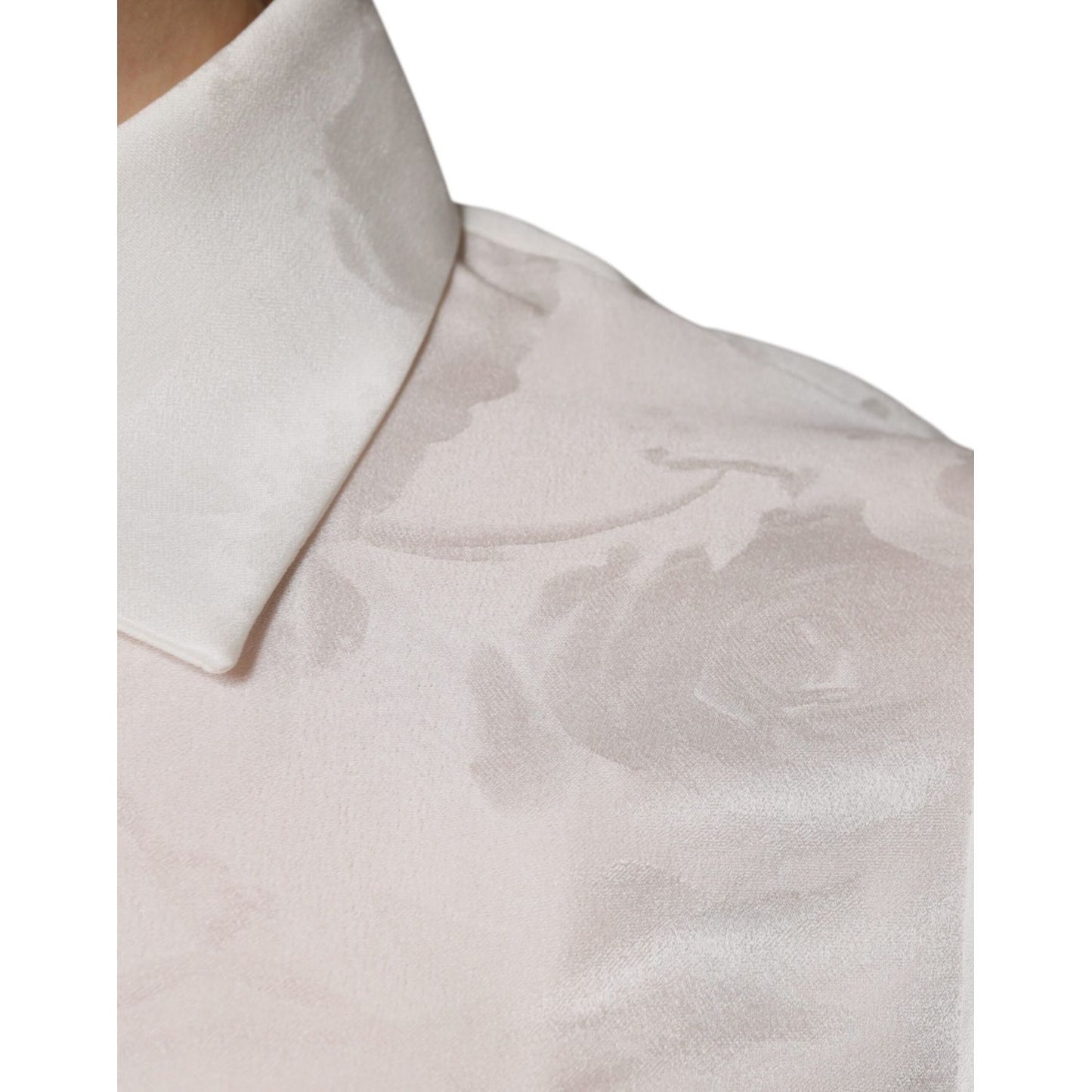 Dolce & Gabbana White Silk Collared Long Sleeves Shirt Top