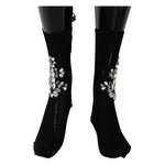 Dolce & Gabbana Crystal Embellished Black Knit Stockings Dolce & Gabbana Black