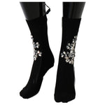 Dolce & Gabbana Crystal Embellished Black Knit Stockings Dolce & Gabbana Black