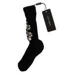 Dolce & Gabbana Crystal Embellished Black Knit Stockings Dolce & Gabbana Black
