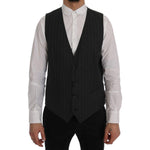 Dolce & Gabbana Elegant Gray Striped Single Breasted Vest Dolce & Gabbana Black