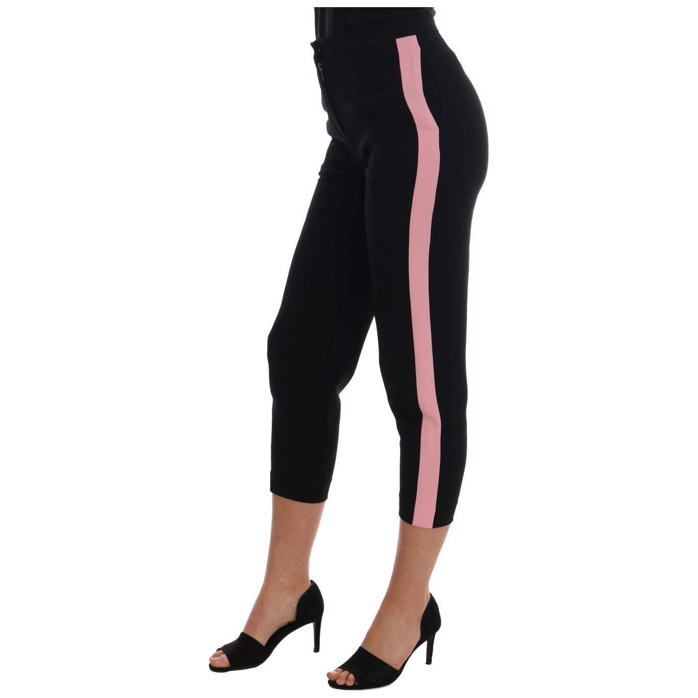 Dolce & Gabbana Black Stretch Pink Stripes Capri Pants Jeans & Pants