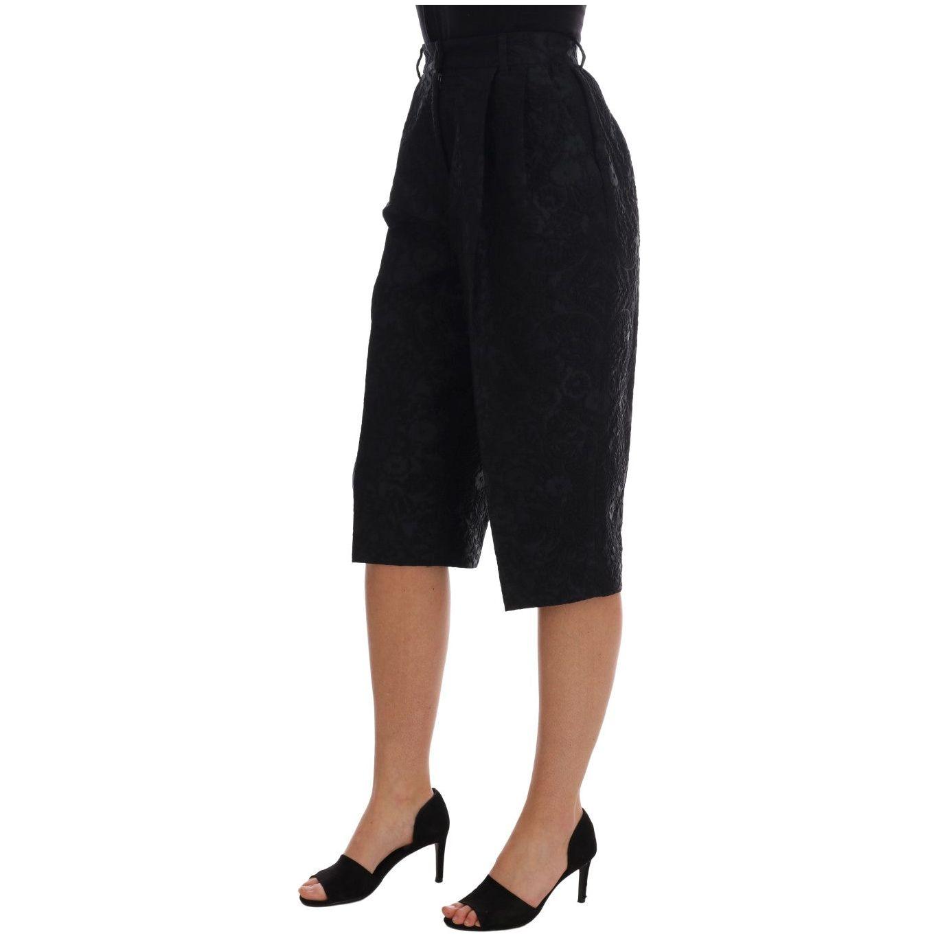 Dolce & Gabbana Black Brocade High Waist Capri Shorts