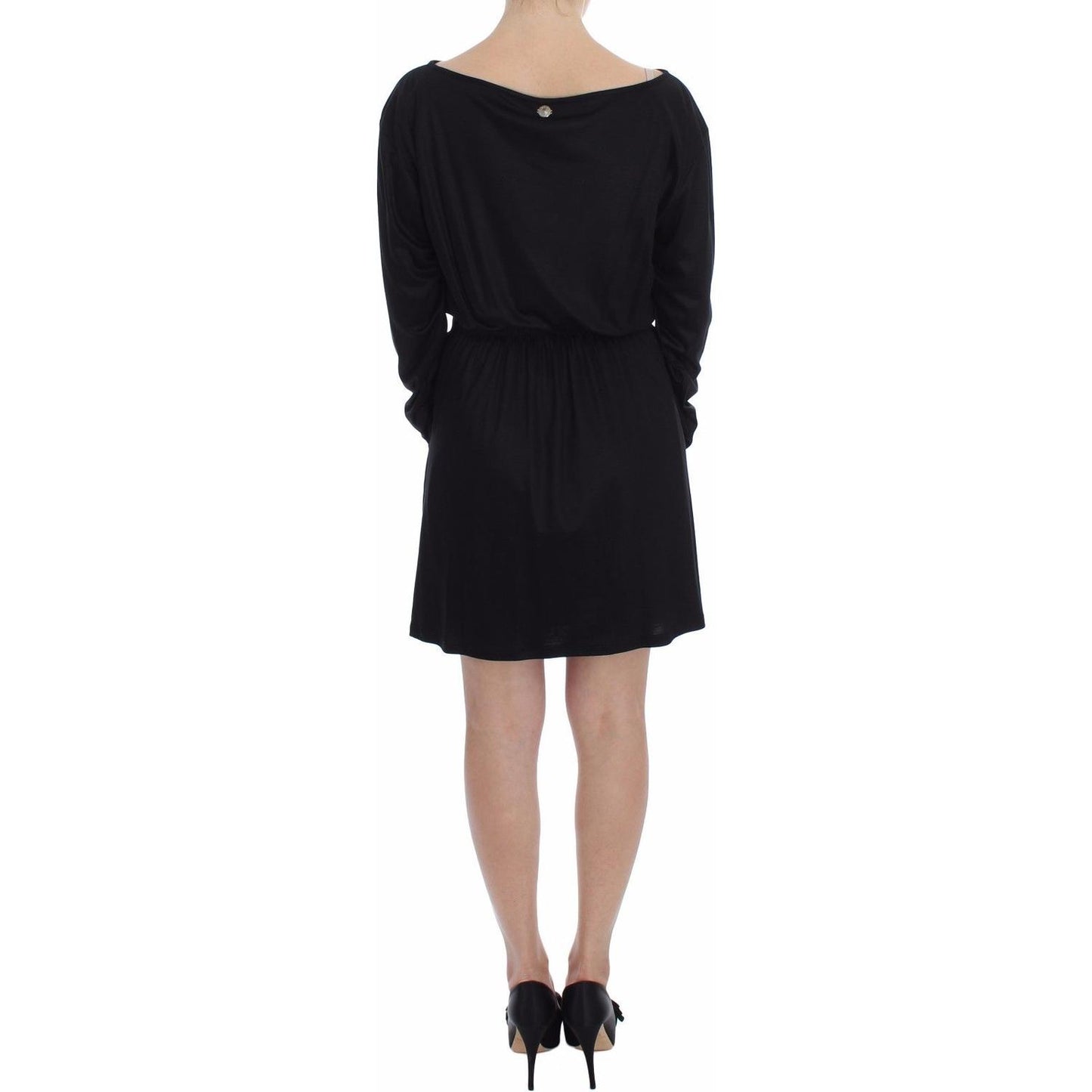 Versace Jeans Black Modal Silk Shift Knee Dress Dress