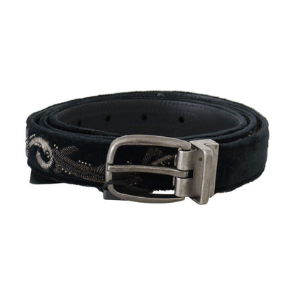 Dolce & Gabbana Black Cotton Royal Bee Embroidery Belt Belt