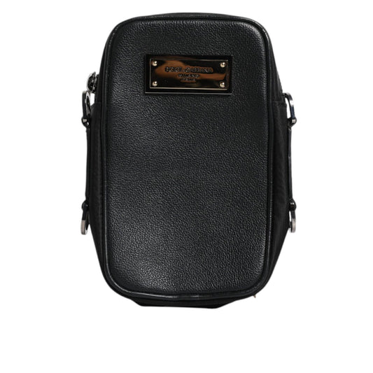 Dolce & Gabbana Black Grain Leather Logo Plaque Clutch Bag BAG4170