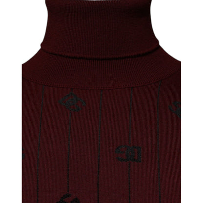 Dolce & Gabbana Maroon Monogram Turtleneck Pullover Sweater
