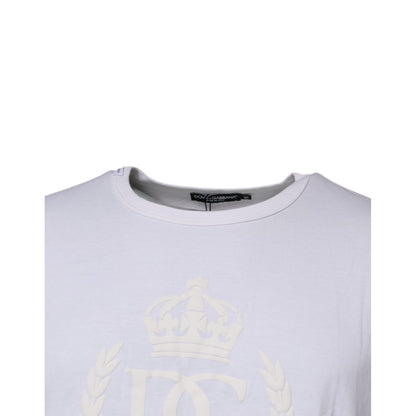 Dolce & Gabbana White Logo Embossed Cotton Crewneck T-shirt