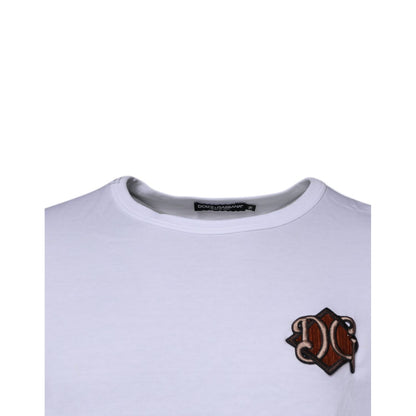 Dolce & Gabbana White DG Embroidery Cotton Crew Neck T-shirt