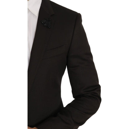 Dolce & Gabbana Brown Wool Crystal Bee Slim Fit MARTINI Suit