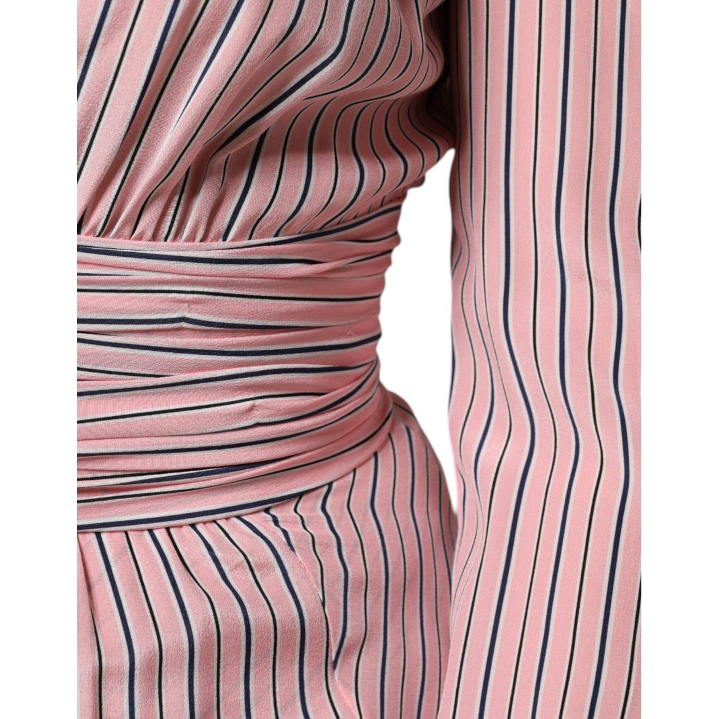 Ermanno Scervino Pink Stripes Silk Long Sleeves Midi Dress
