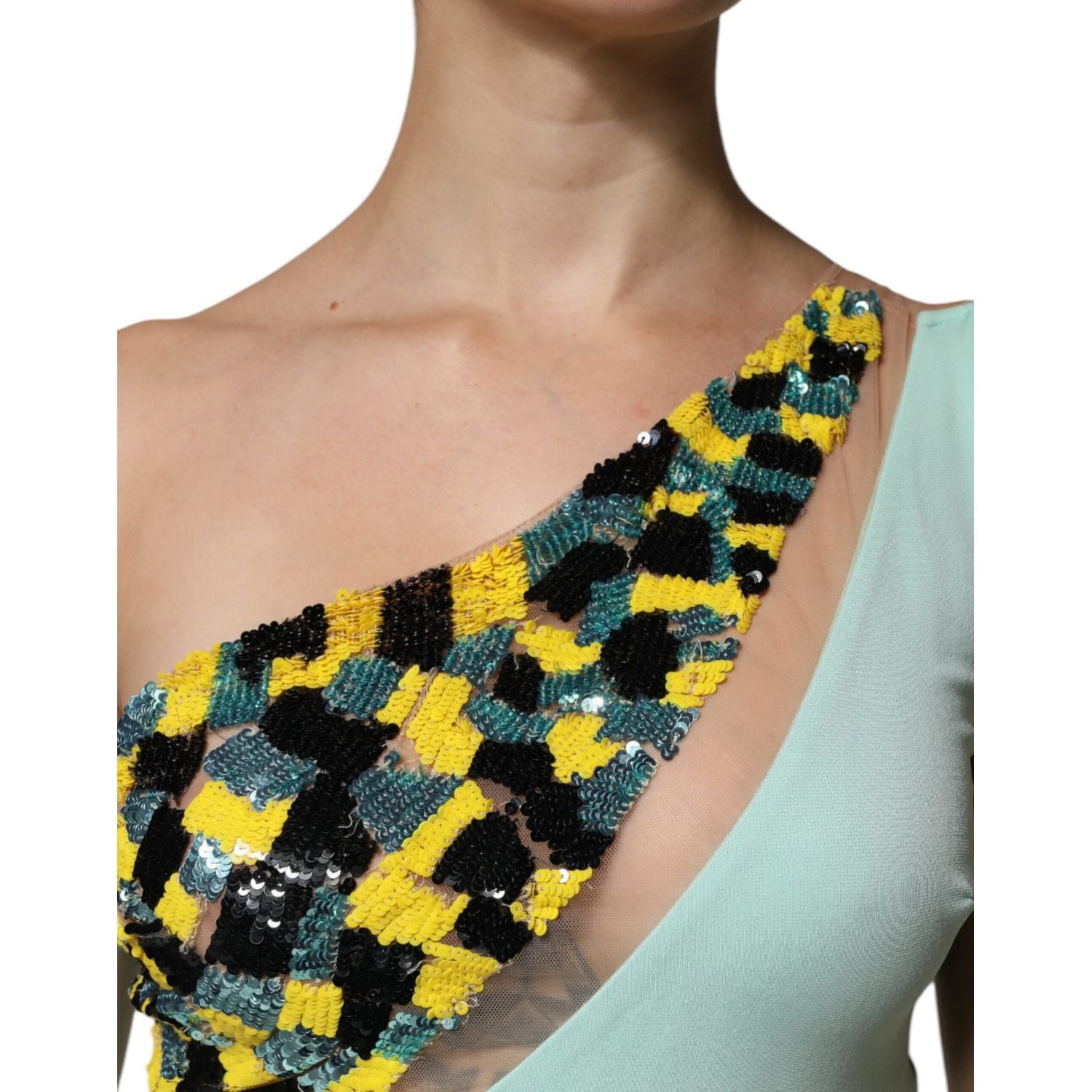 Elisabetta Franchi Mint Green One Shoulder Long Jumpsuit Dress