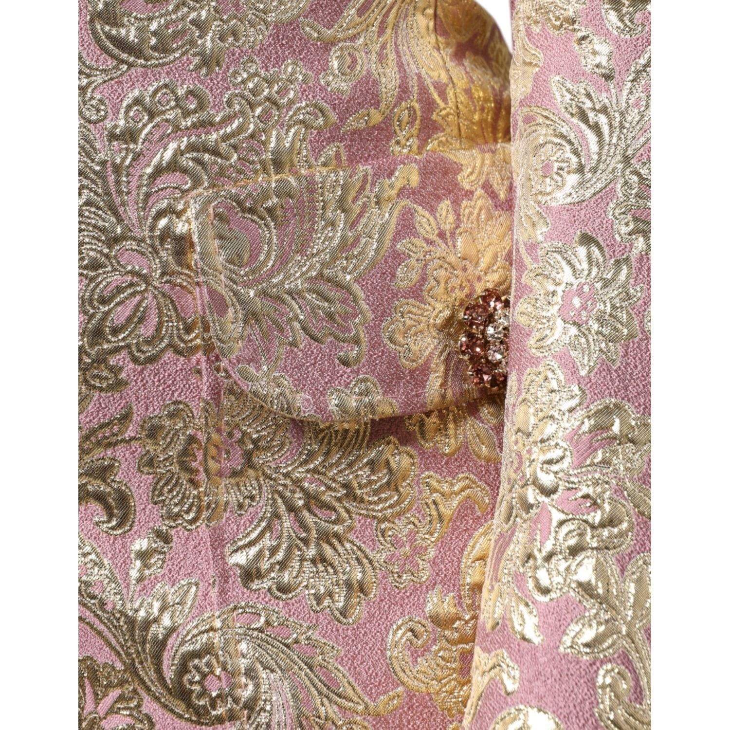 Dolce & Gabbana Metallic Pink Gold Jacquard Jewel Button Coat Jacket