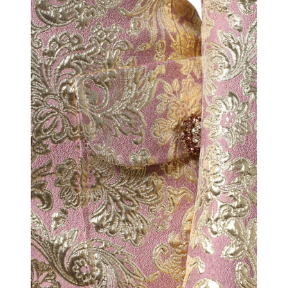 Dolce & Gabbana Metallic Pink Gold Jacquard Jewel Button Coat Jacket