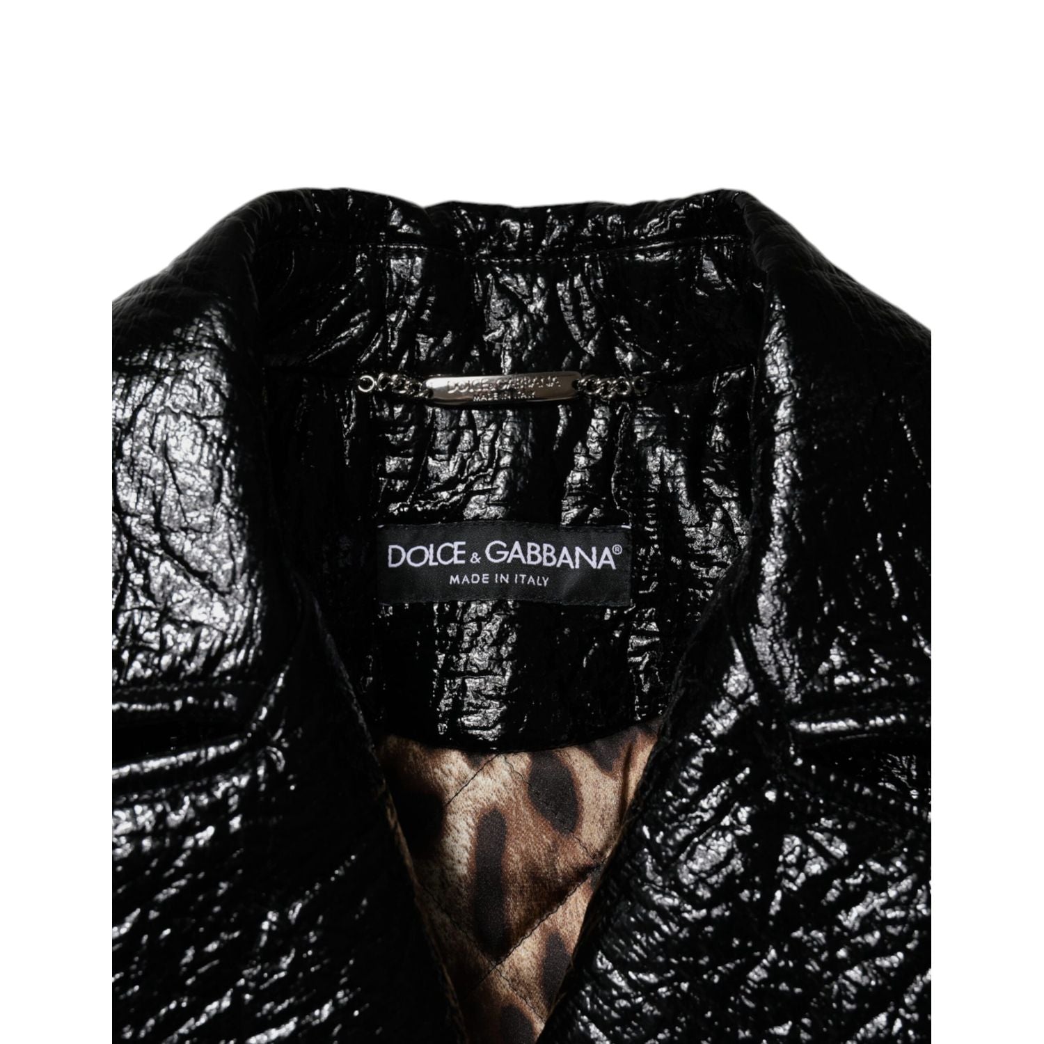 Dolce & Gabbana Black Leather Cropped Long Sleeve Coat Jacket