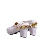 Dolce & Gabbana Off White Block Heel Slingback Sandals Shoes