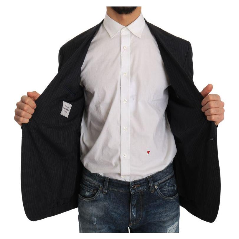 优雅修身条纹羊毛真丝西装外套