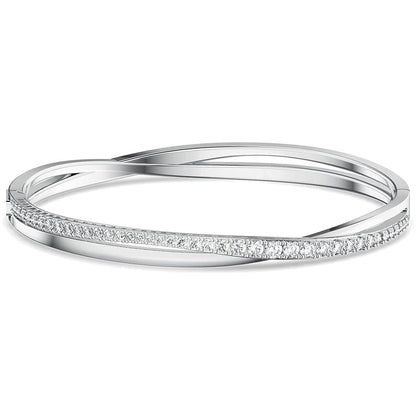 Elegant Swarovski crystal bangle with silver finish, showcasing timeless style and luxury.