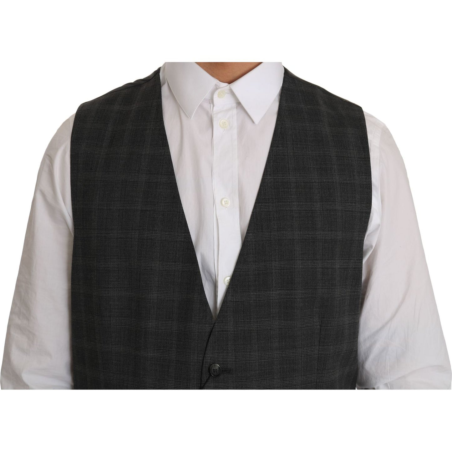 Dolce & Gabbana Gray Wool STAFF Checkered Stretch Vest 1728,3% Elastan,67345645728,Clothing,Dolce & Gabbana,Gray,IT52 | XL,Material: 97% Wool,Men,Men - Clothing,New with tags,Suits & Blazers - Clothing,Vests - Men - Clothing,Waistcoats - Suits & Blazers -