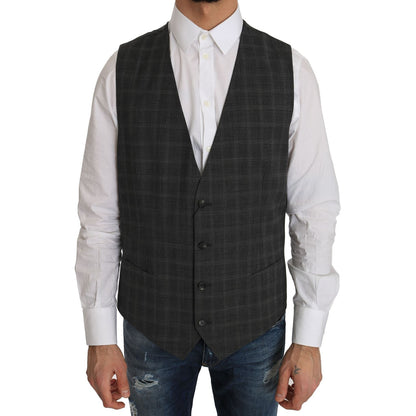 Dolce & Gabbana Gray Wool STAFF Checkered Stretch Vest 1728,3% Elastan,67345645728,Clothing,Dolce & Gabbana,Gray,IT52 | XL,Material: 97% Wool,Men,Men - Clothing,New with tags,Suits & Blazers - Clothing,Vests - Men - Clothing,Waistcoats - Suits & Blazers -