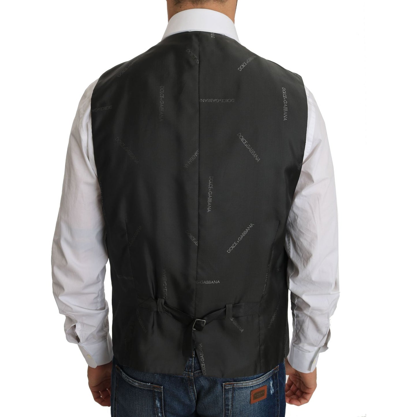 Dolce & Gabbana Gray Wool STAFF Checkered Stretch Vest 1728,3% Elastan,67345645728,Clothing,Dolce & Gabbana,Gray,IT52 | XL,Material: 97% Wool,Men,Men - Clothing,New with tags,Suits & Blazers - Clothing,Vests - Men - Clothing,Waistcoats - Suits & Blazers -